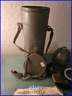 Antique 1938 Belgian Wartime GasMask WithCannister, Insert, Full Mask-Very Good