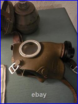 Antique 1938 Belgian Wartime GasMask WithCannister, Insert, Full Mask-Very Good