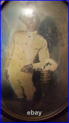 Antique Bubble Glass US Black Soldier portrait 1920's