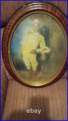 Antique Bubble Glass US Black Soldier portrait 1920's