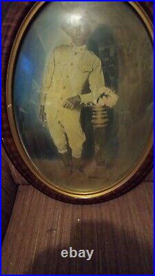 Antique Bubble Glass US Black Soldier portrait 1920's