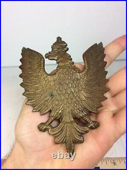 Antique Kingdom Of Prussia Polish Poland Brass Crowned Eagle Hat Badge Insignia