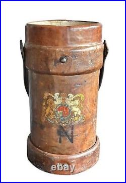 Antique Leather Bucket British Royal Navy Powder Charge Carrier 1936