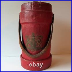 Antique Red Leather Bucket British Royal Navy Powder Charge Carrier 16