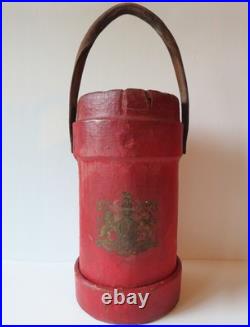 Antique Red Leather Bucket British Royal Navy Powder Charge Carrier 16