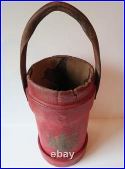 Antique Red Leather Bucket British Royal Navy Powder Charge Carrier 16
