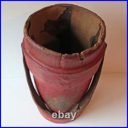 Antique Red Leather Bucket British Royal Navy Powder Charge Carrier 16
