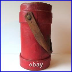 Antique Red Leather Bucket British Royal Navy Powder Charge Carrier 16