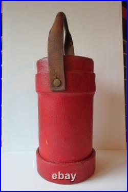 Antique Red Leather Bucket British Royal Navy Powder Charge Carrier 16