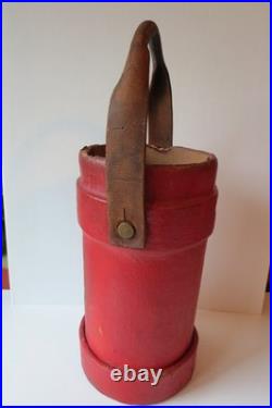 Antique Red Leather Bucket British Royal Navy Powder Charge Carrier 16