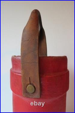 Antique Red Leather Bucket British Royal Navy Powder Charge Carrier 16