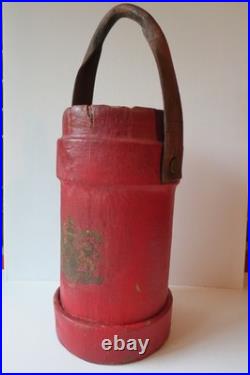 Antique Red Leather Bucket British Royal Navy Powder Charge Carrier 16