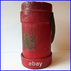 Antique Red Leather Bucket British Royal Navy Powder Charge Carrier 16