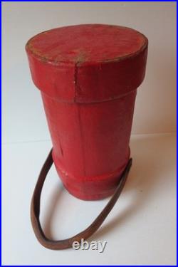 Antique Red Leather Bucket British Royal Navy Powder Charge Carrier 16