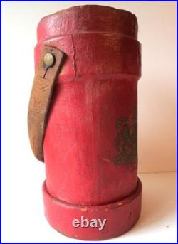 Antique Red Leather Bucket British Royal Navy Powder Charge Carrier 16