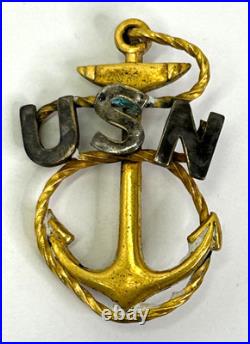 Antique US Navy Chief Petty Officer Hat Badge Pin Back