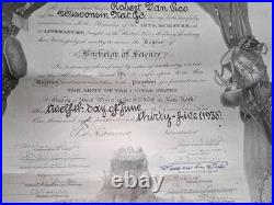 Antique Unites States Millitary Academy Bachelors Certificate Dated 1935 NAMED