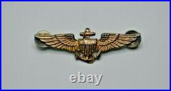Antique WW1 WW2, ORIGINAL Gold Plated STERLING USN AVIATOR PILOT WING-PIN BACK