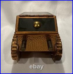 Antique WWI Era US Army Tank Copper Cigarette Holder Snuff Box Officer's Desk
