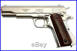 Authentic Replica M1911A1 Nickel Wood Grips Colt. 45 Automatic Non-Firing Gun