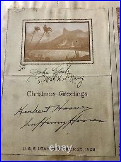 Autographed Herbert Hoover & Lou Henry Hoover Xmas card from the USS Utah + Pic