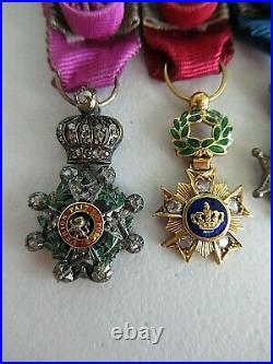 Belgium France 6 Miniature Medal Group In Gold & Diamonds. Rare! Vf+. Cased R