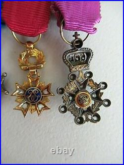 Belgium France 6 Miniature Medal Group In Gold & Diamonds. Rare! Vf+. Cased R