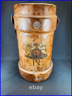 British Royal Navy Leather Cordite Artillery Ammunition Bucket 14-1/2 x 6