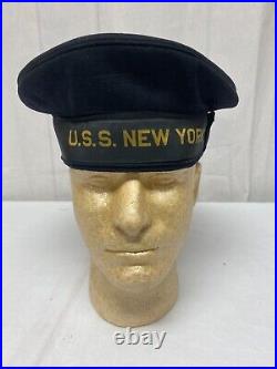 CAP100 Orig US Navy Sailors Blue Wool Flat Hat with USS New York Tally Sz 7 IR15B