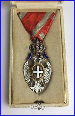 CASED SERBIAN ORDER OF White Eagle SERBIA 5th CLASS DECORATION RIBBON BADGE