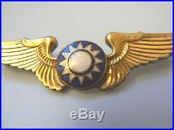 CHINA REPUBLIC, WWII PILOT WINGS BADGE, FLYING TIGERS, numbered, hallmarked, rare
