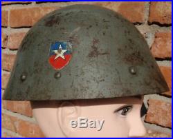 Chilean Army Vz 32 Czech Steel Helmet & Ww II Era Casco Checo Chileno Con Decal