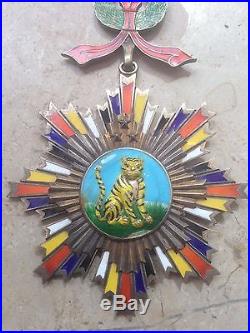 China Empire Order of the Striped Tiger on ribbon. Chinese. Decoration