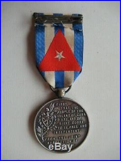 Cuba Independence Medal On Original Ribbon. Rare! Ef