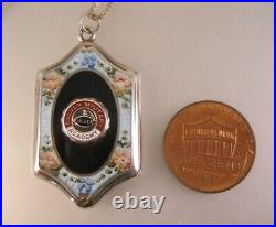 Culver Military Academy Deco Enamel Sterling Silver Locket Pendant Necklace 24