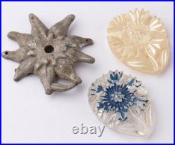 Edelweiss Flower 1st Mountain Div. Hat badge Cocarde WWII set Military Pin Glass