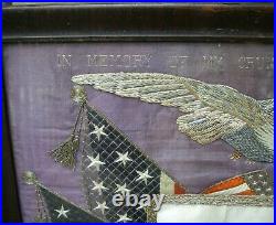 Fine CHINESE FRAMED EMBROIDERY-USS PREBLE Navy Cruise 1922-24-EAGLE & FLAGS