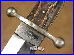 German Hunting Spear Point Bowie Knife Stag Horn Hilt A. Feist & Co Solingen