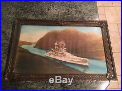 Hand Colored Photo of the USS Arizona in Panama Canal 1931 Photographed Print
