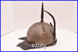 Islamic Indo-Persian Helmet Engraved W Chainmail Armor