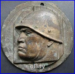 Italian Orginal Bronze Plaque Targa Fascista Duce DVX Benito Mussolini Quaglino