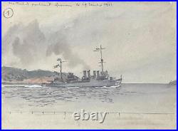 JOHANN SEITS LOT of 7 WATERCOLOR GOUACHES of ASTOR YACHT & USS McFARLAND NAVY