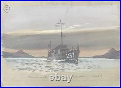 JOHANN SEITS LOT of 7 WATERCOLOR GOUACHES of ASTOR YACHT & USS McFARLAND NAVY