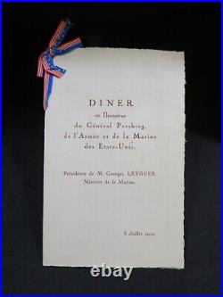 July 3-4 1919 WWI General Pershing Honor Dinner Menu Republique Francaise Paris