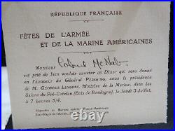 July 3-4 1919 WWI General Pershing Honor Dinner Menu Republique Francaise Paris