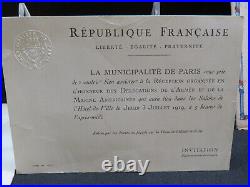 July 3-4 1919 WWI General Pershing Honor Dinner Menu Republique Francaise Paris