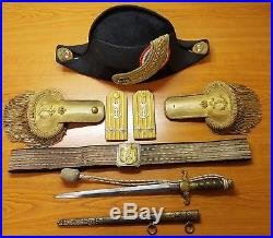 Kingdom of Yugoslavia High Officer Navy Lot Hat, Dagger, Belt, couple Epaulettes