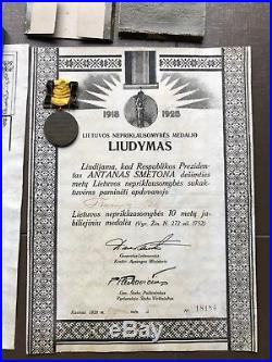 Lithuania 1918-1938 2 medals original boxes + 2 award sheets for the same person