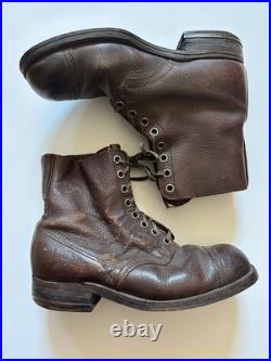 MS012 Genuine WW2 Swiss Military Combat Field Boots brown leather US 11 Rare