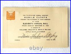 Mobile Cadets 31st Signal Co. Vintage Formal Military Ball Invitation 1936